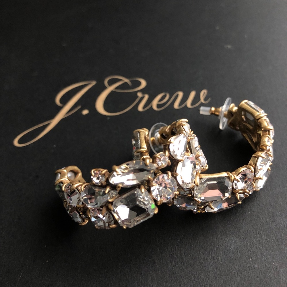 NWT J. Crew crystal cluster hoop earrings - Picture 4 of 6
